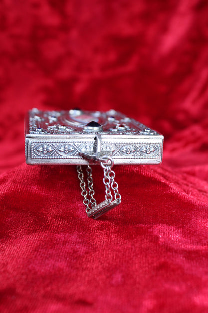 RARE Antique French Sterling Silver Guilloché Enamel Compact | Jeweled Vanity Case c. 1920s–1930s
