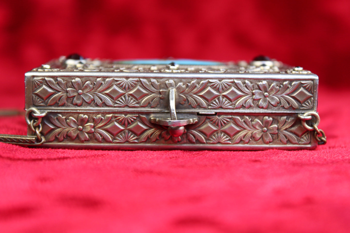 Rare Antique French Guilloché Swan Lake Compact | Jeweled Silver & Brass Vanity Case c.1920s