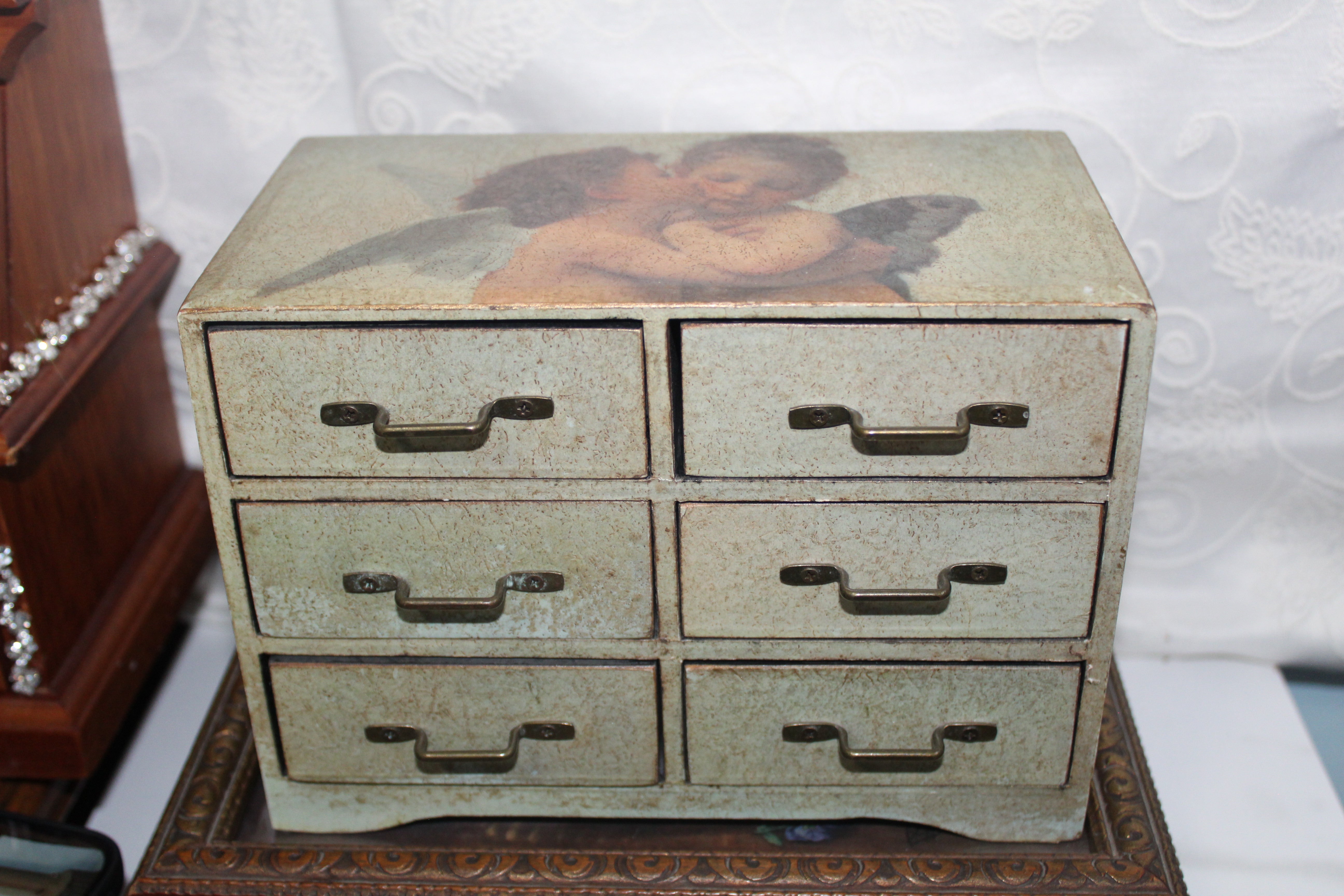Vintage Cherub Drawer Chest | Romantic Angel Keepsake Storage Cabinet