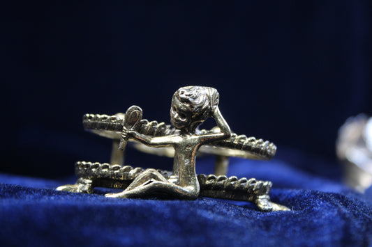 Vintage Figural Lipstick Holder – Girl Holding Mirror, Gold Tone Vanity Stand with Rose Detail