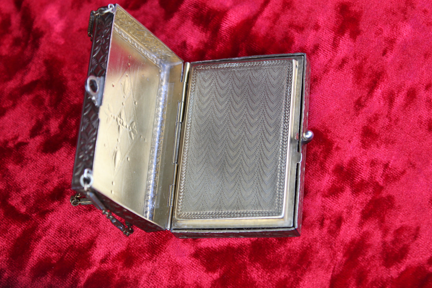 Rare Antique French Guilloché Swan Lake Compact | Jeweled Silver & Brass Vanity Case c.1920s