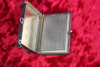 Rare Antique French Guilloché Swan Lake Compact | Jeweled Silver & Brass Vanity Case c.1920s