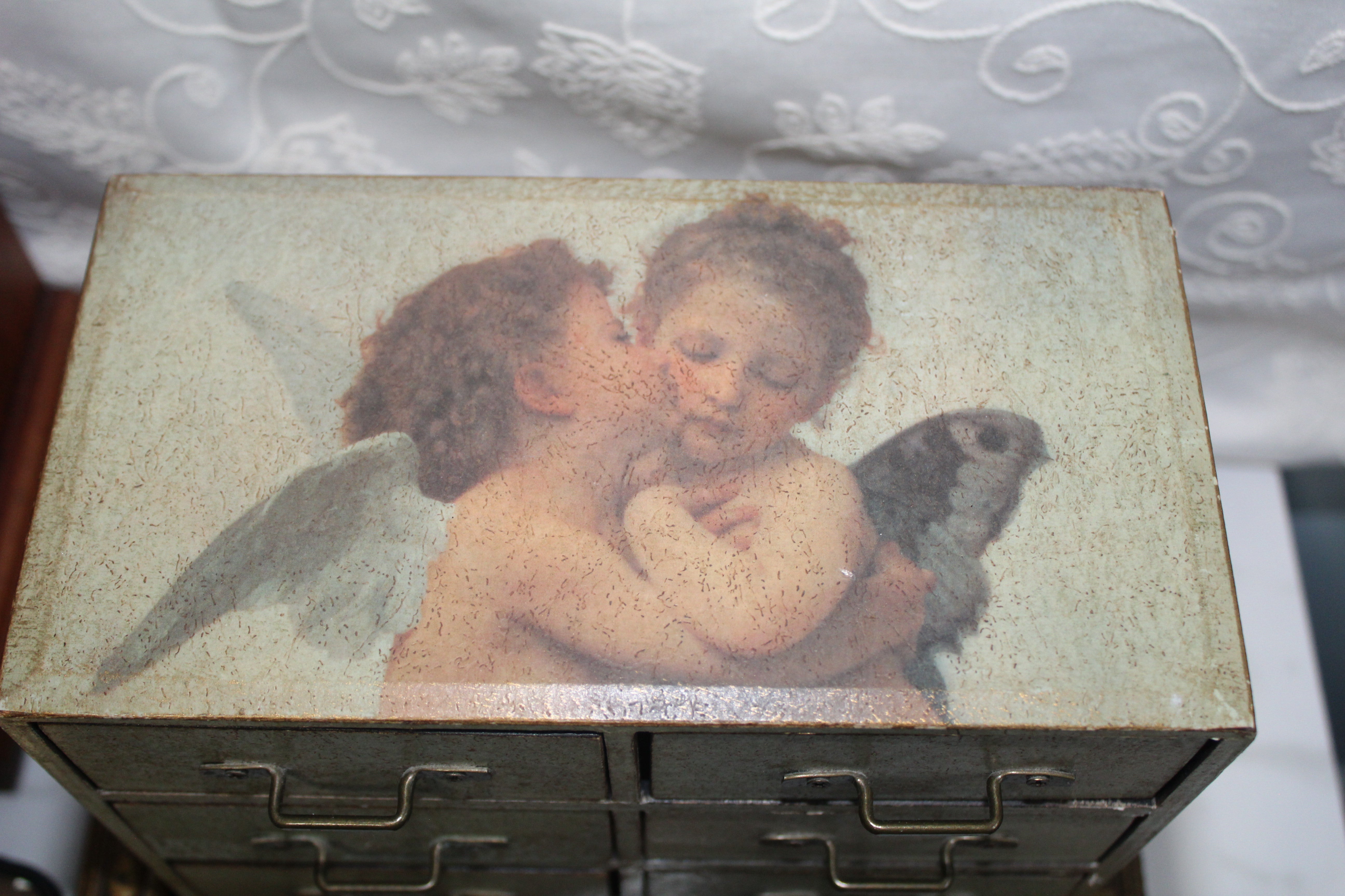 Vintage Cherub Drawer Chest | Romantic Angel Keepsake Storage Cabinet