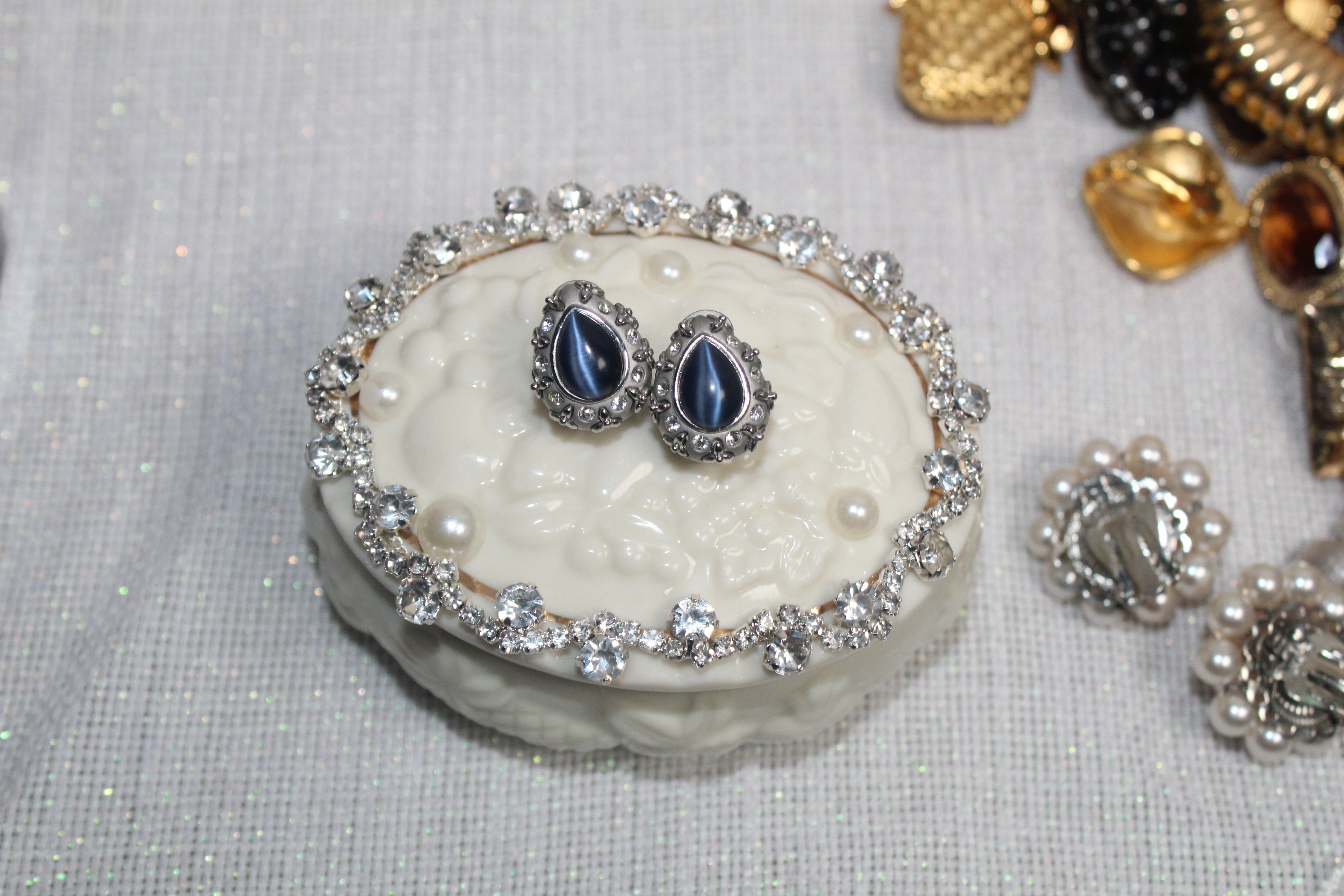 Blue Fire Vintage Earrings Midnight Glow Statement Pair