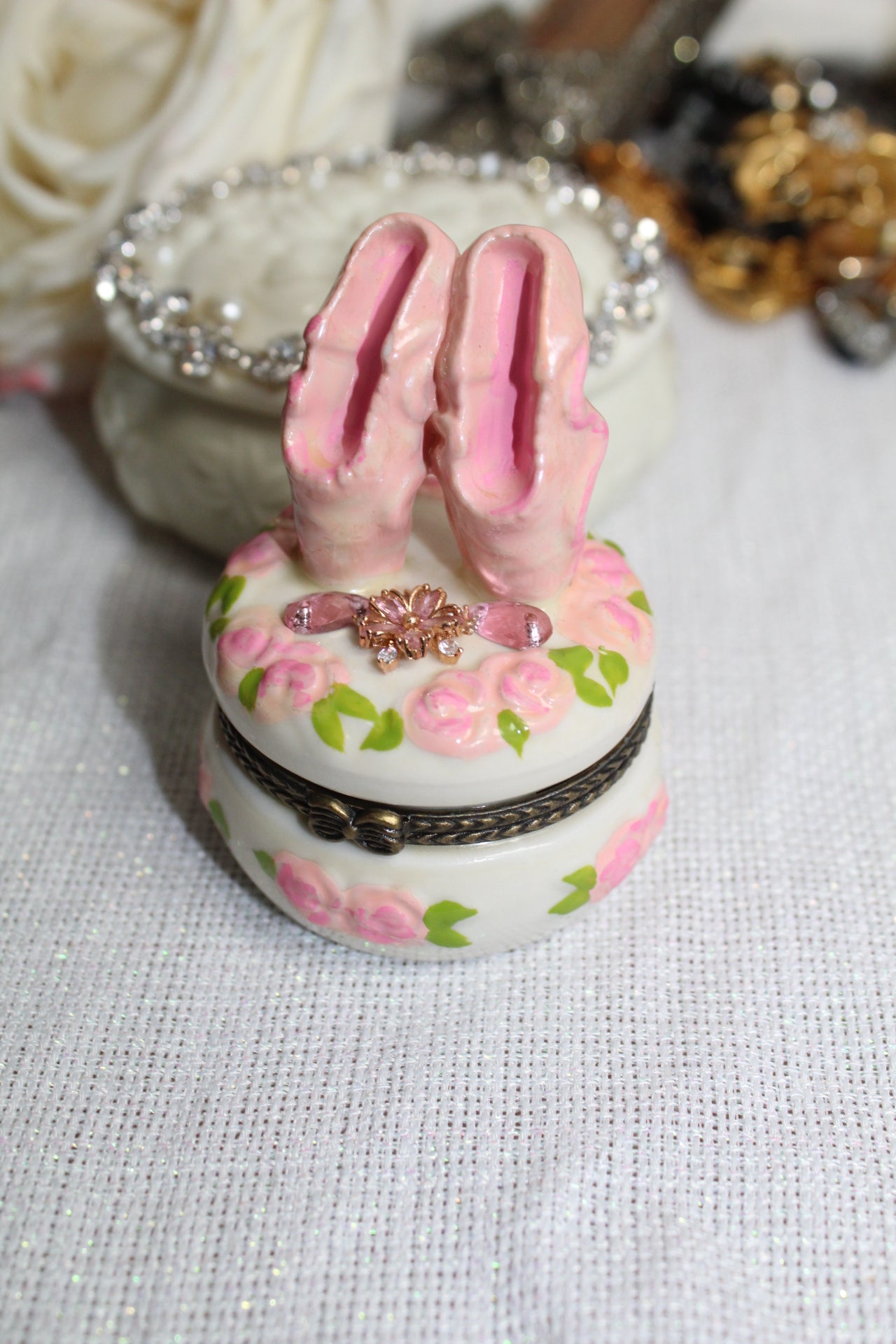 Vintage Ballet Slipper Porcelain Trinket Box Keepsake