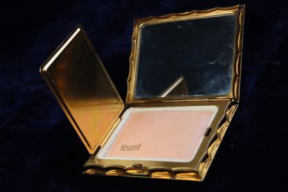 1940s Volupte Compact – Cherub Cameo with Ruby Rhinestones, Gold-Tone Vanity Compact