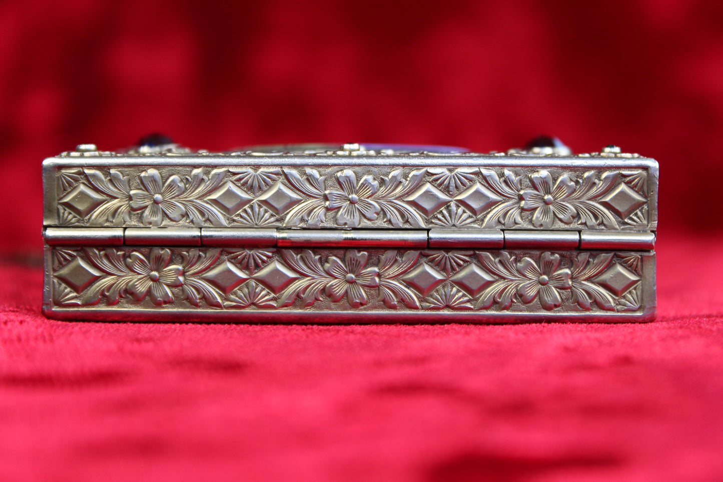 Rare Antique French Guilloché Swan Lake Compact | Jeweled Silver & Brass Vanity Case c.1920s
