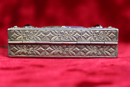 Rare Antique French Guilloché Swan Lake Compact | Jeweled Silver & Brass Vanity Case c.1920s