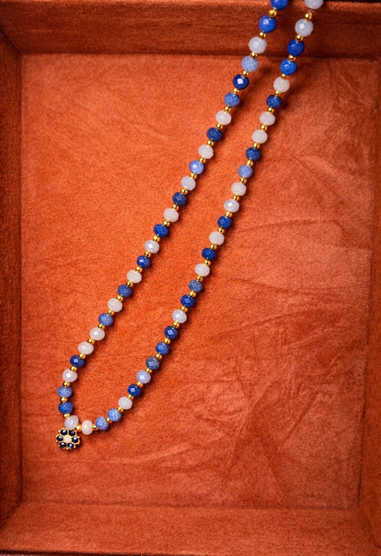 Blue moon blue aventurine & gold hemitite necklace