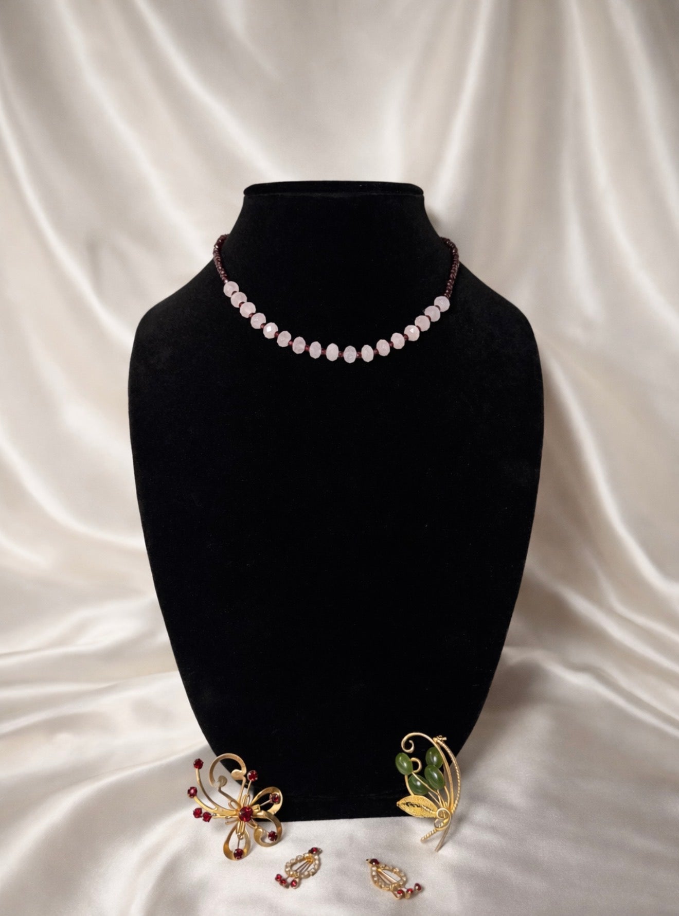 Selenic Red garnet & rose quartz necklace