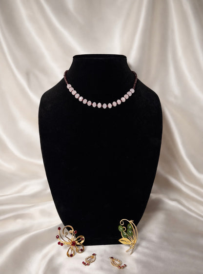 Selenic Red garnet & rose quartz necklace
