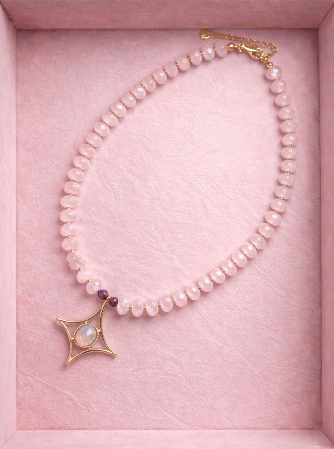 Pink Moonstar rose quartz necklace Vintage moonstone pendant