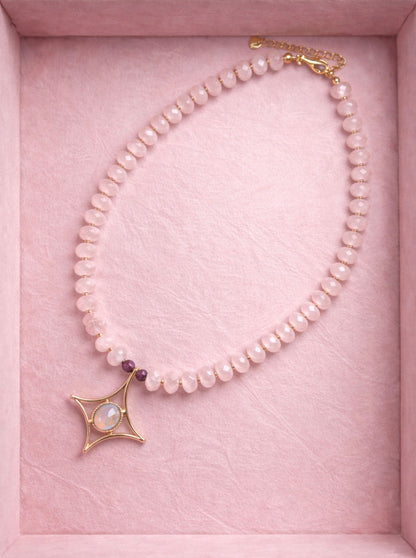 Pink Moonstar rose quartz necklace Vintage moonstone pendant