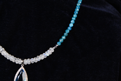 Blue Apatite & Moonstone Necklace in Sterling Silver
