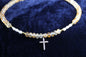 Citrine Gold Cross pendant necklace with fresh water Pearls