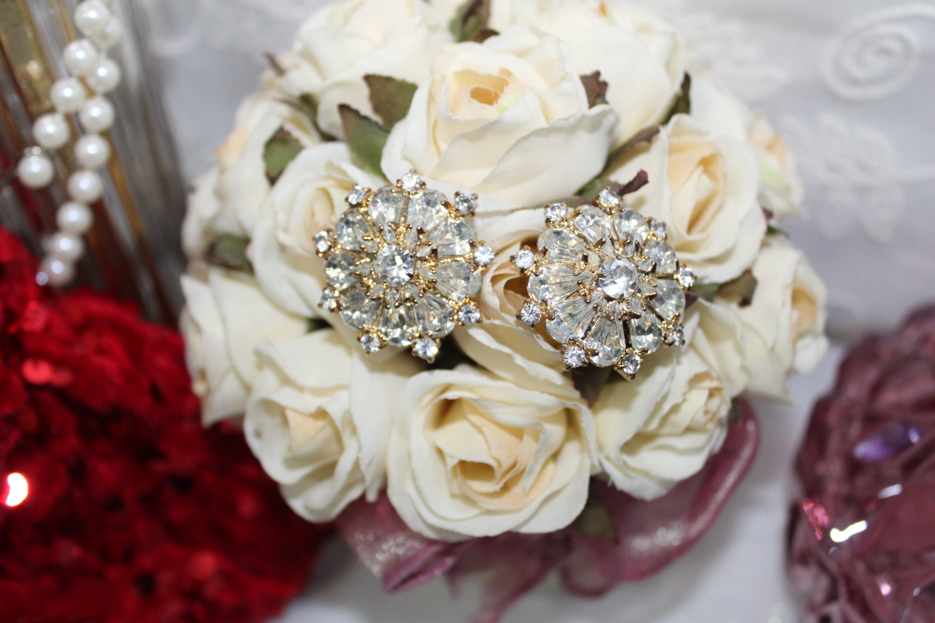 Iridescent Gold Statement Earrings Vintage Glamour Pair