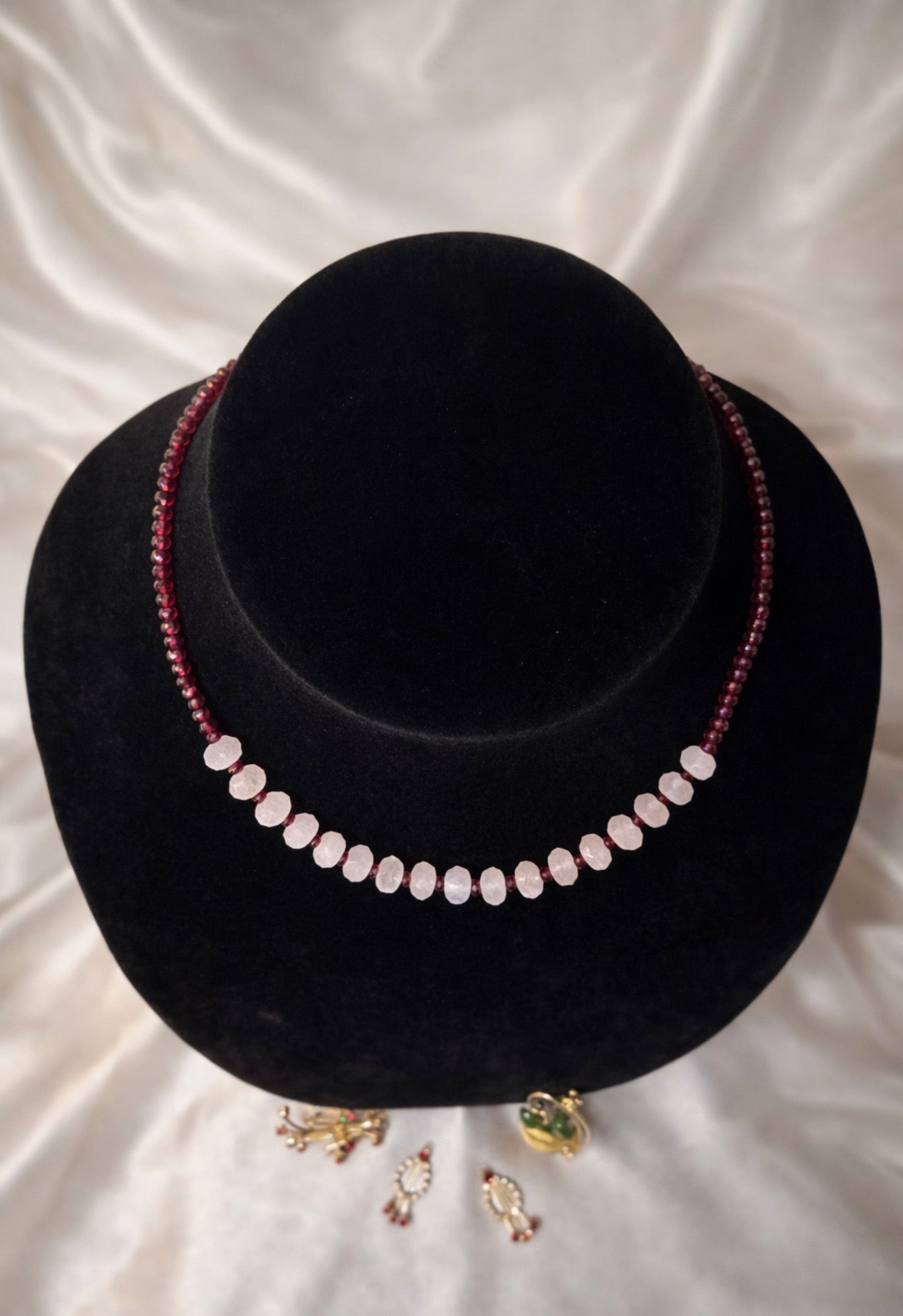 Selenic Red garnet & rose quartz necklace