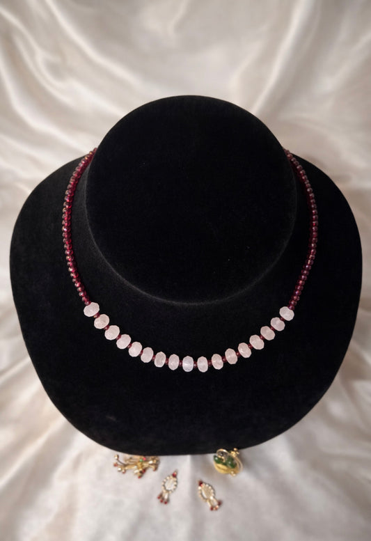 Selenic Red garnet & rose quartz necklace