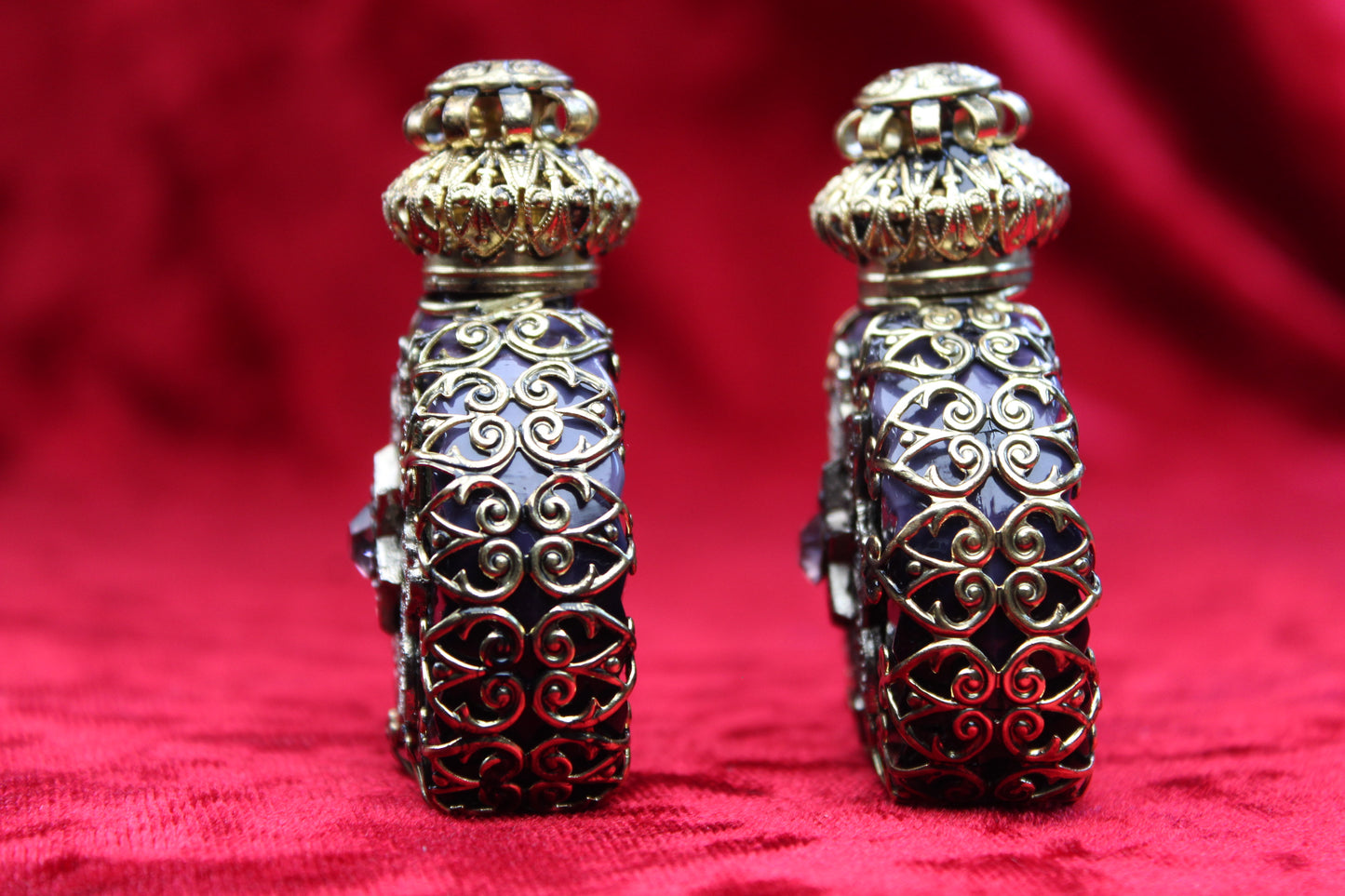 Rare Matched Set of Vintage Filigree Perfume Bottles Czech c. 1930s–1940s