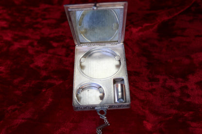 RARE Antique French Sterling Silver Guilloché Enamel Compact | Jeweled Vanity Case c. 1920s–1930s
