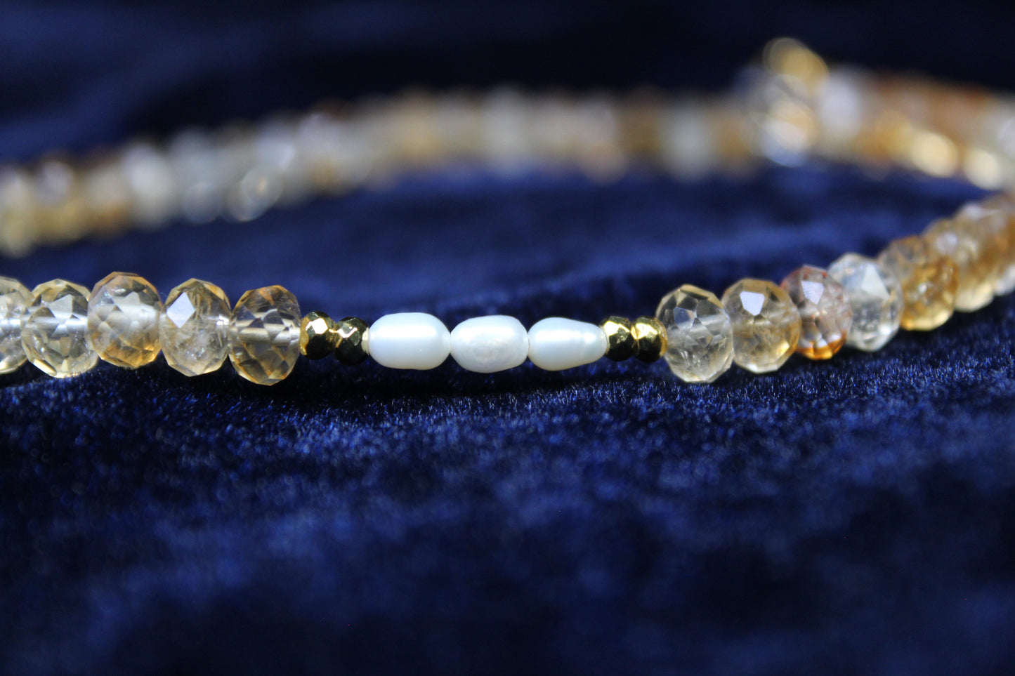 Citrine Gold Cross pendant necklace with fresh water Pearls