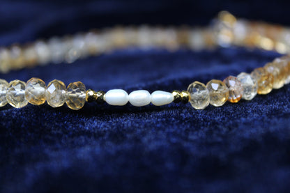 Citrine Gold Cross pendant necklace with fresh water Pearls