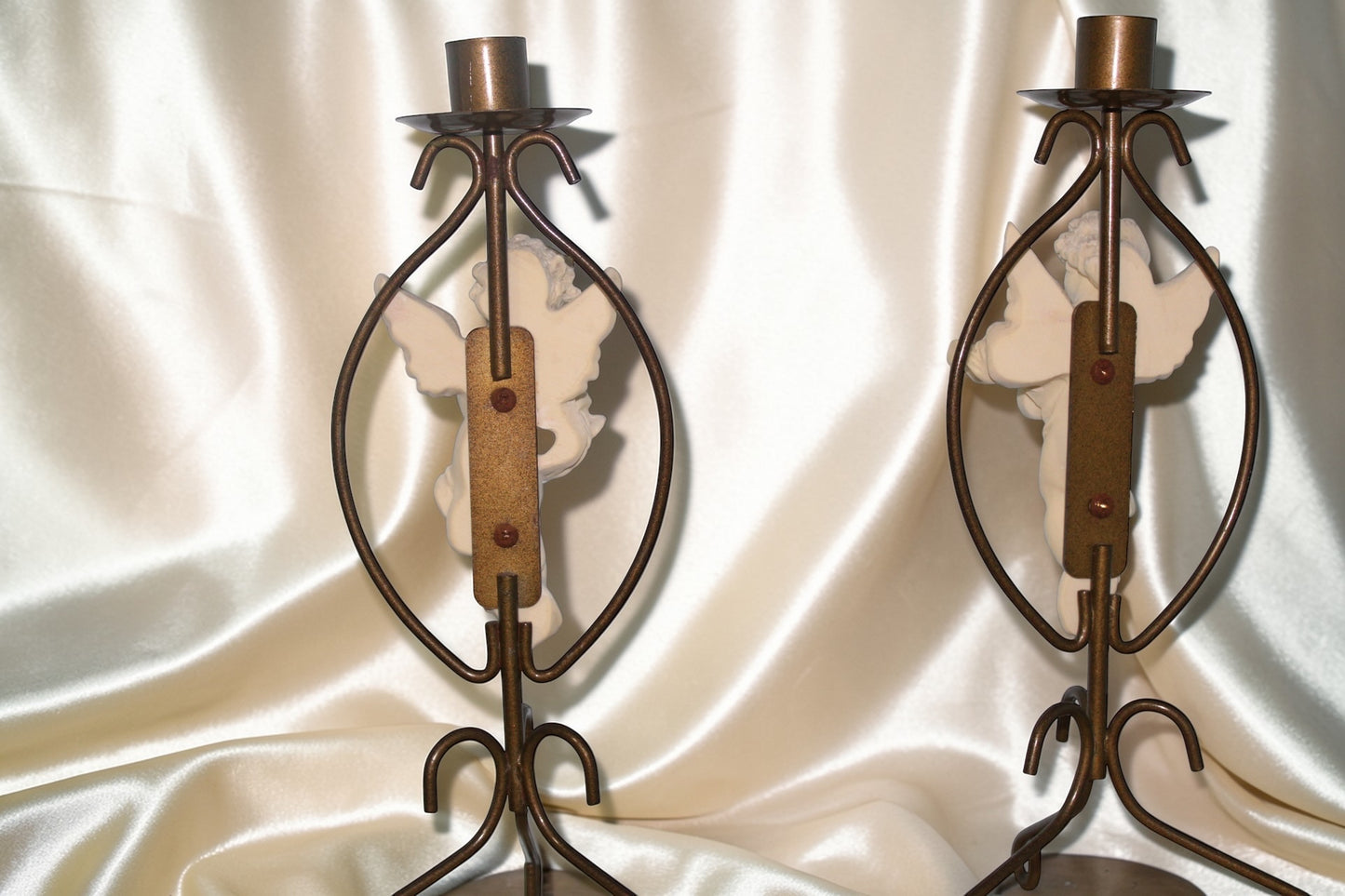 Vintage Brass Cherub Candle Holders Set of Two Angel Figurines