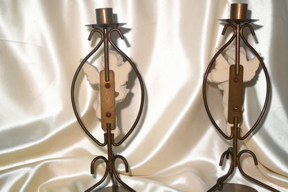 Vintage Brass Cherub Candle Holders Set of Two Angel Figurines