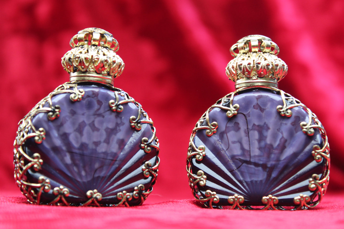 Rare Matched Set of Vintage Filigree Perfume Bottles Czech c. 1930s–1940s