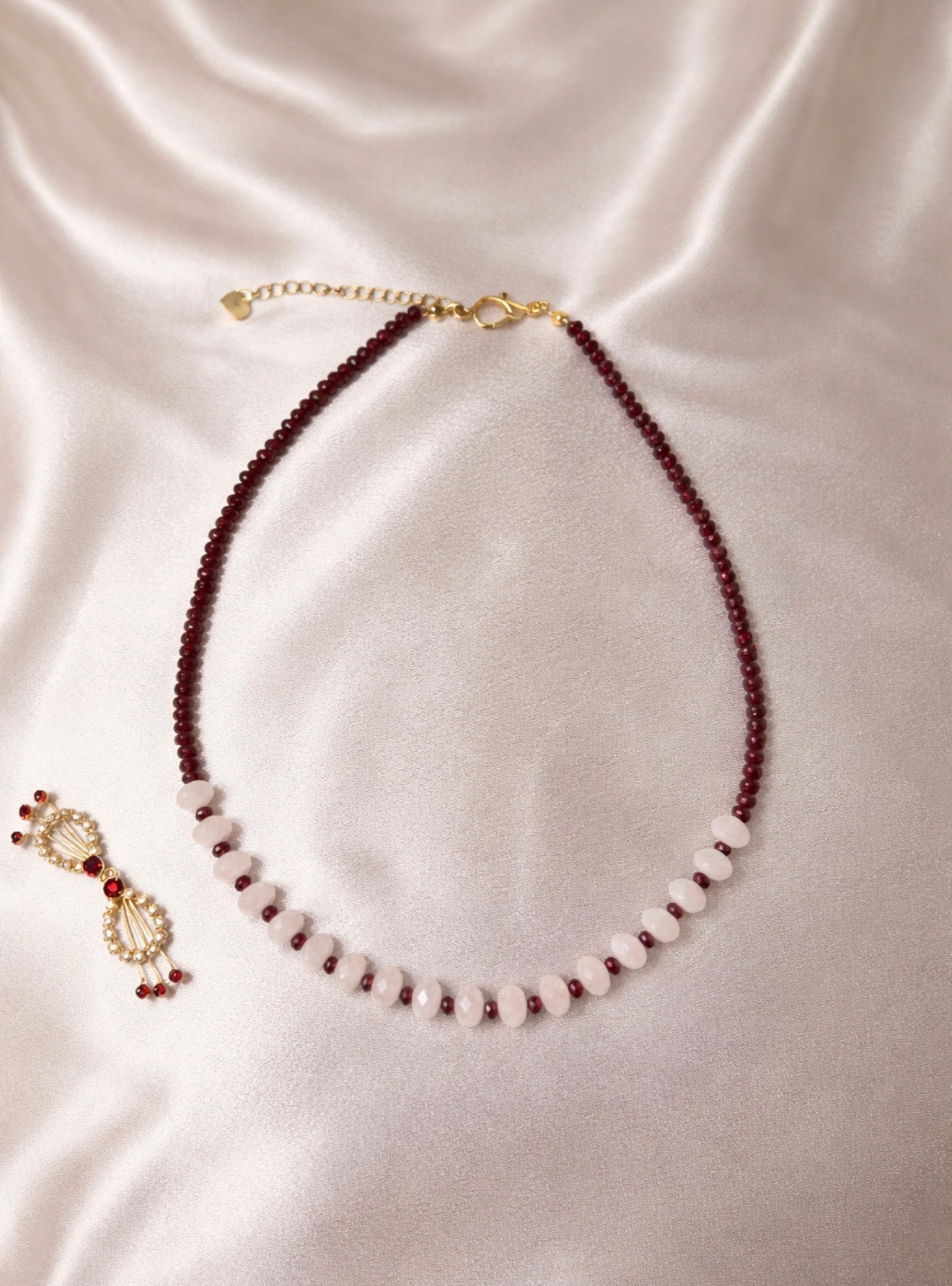 Selenic Red garnet & rose quartz necklace