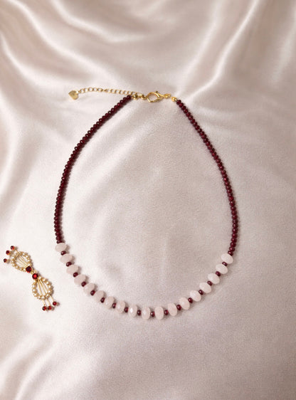 Selenic Red garnet & rose quartz necklace