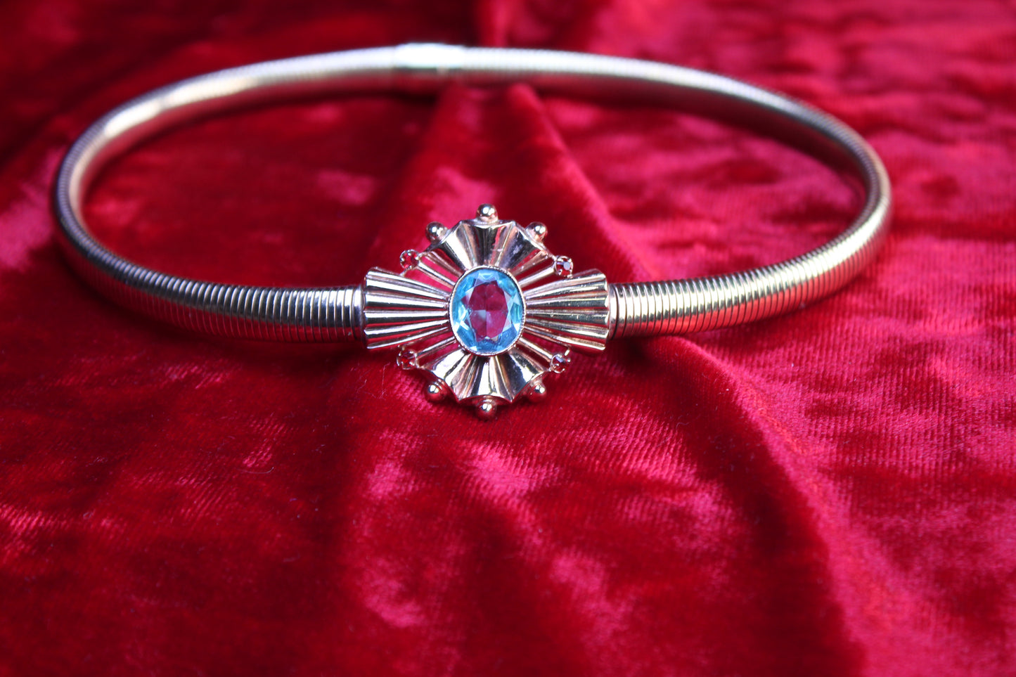 10K Gold Filled Choker Antique P.S. Co Necklace | Art Deco Blue Glass Snake Chain Collar c. 1920s