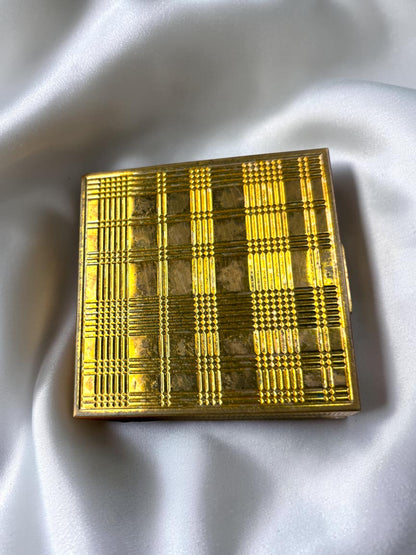 Vintage Mother of Pearl Clock Powder Compact | Mid-Century Gold Tone Vanity Compact
