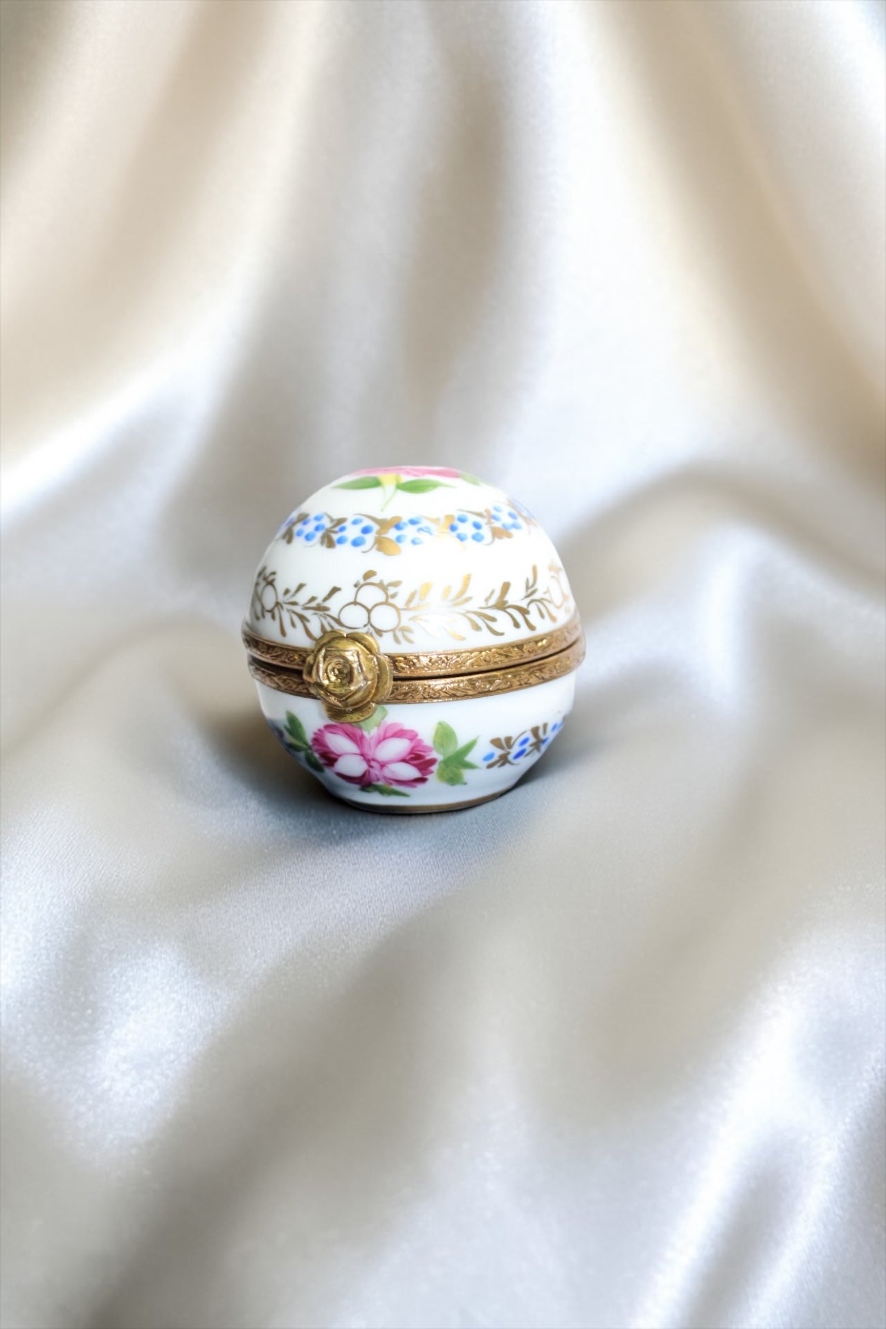 Parisian Blossom Egg Limoges France Hand-Painted Trinket Box