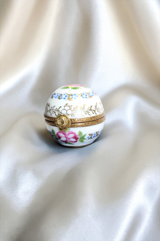 Parisian Blossom Egg Limoges France Hand-Painted Trinket Box