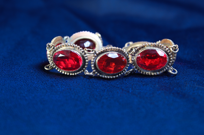 Antique Czech Brass Bracelet | Faceted Red Czech Glass | 6.5” | Bohemian Jewelry