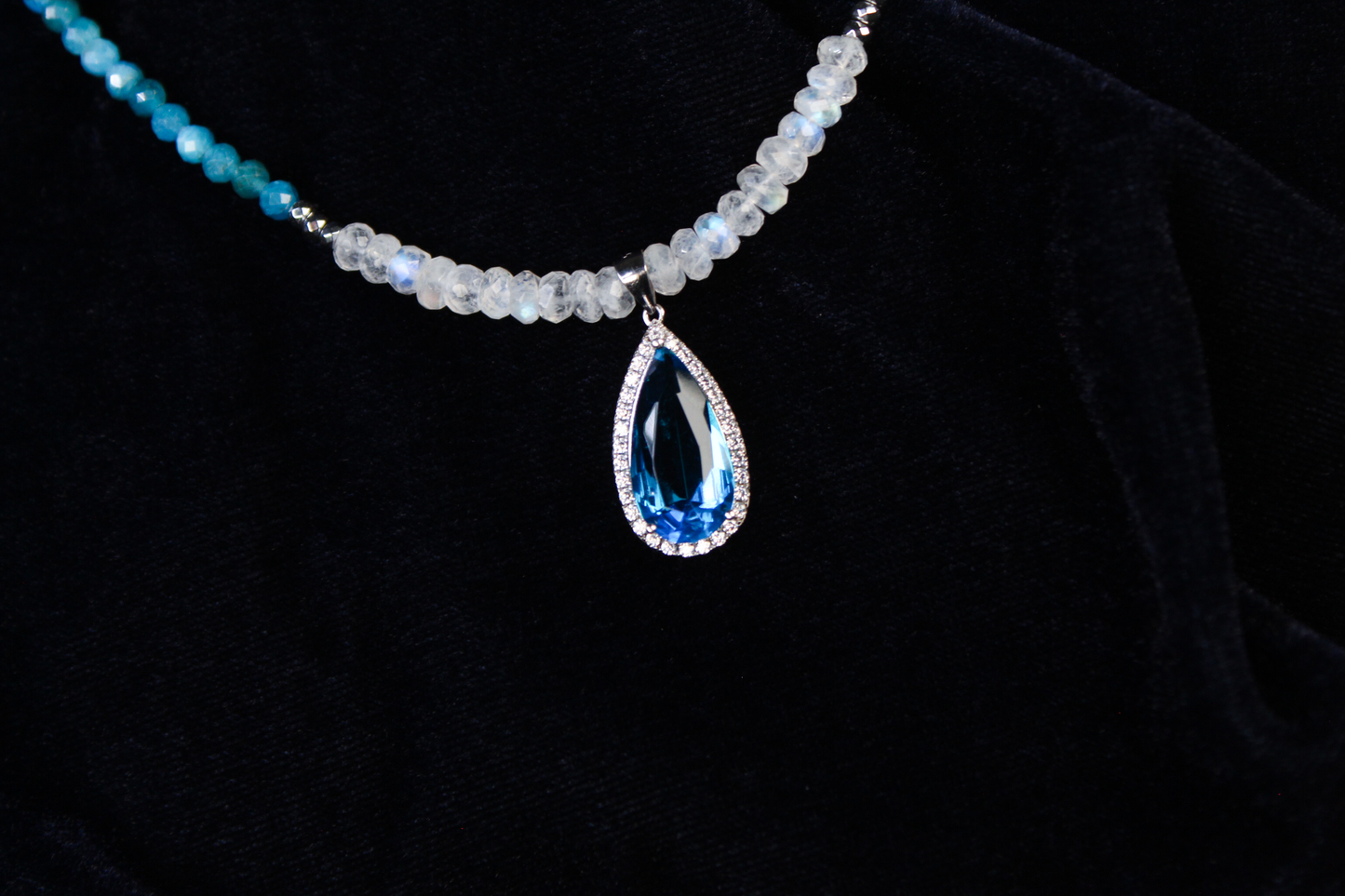 Blue Apatite & Moonstone Necklace in Sterling Silver