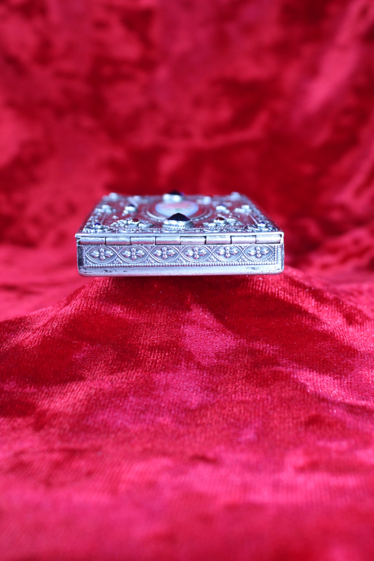 RARE Antique French Sterling Silver Guilloché Enamel Compact | Jeweled Vanity Case c. 1920s–1930s