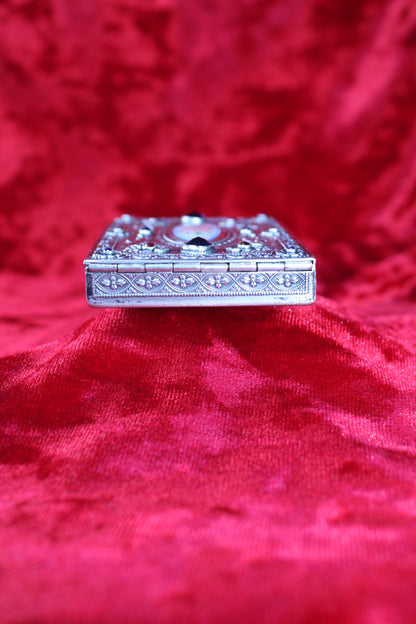 RARE Antique French Sterling Silver Guilloché Enamel Compact | Jeweled Vanity Case c. 1920s–1930s