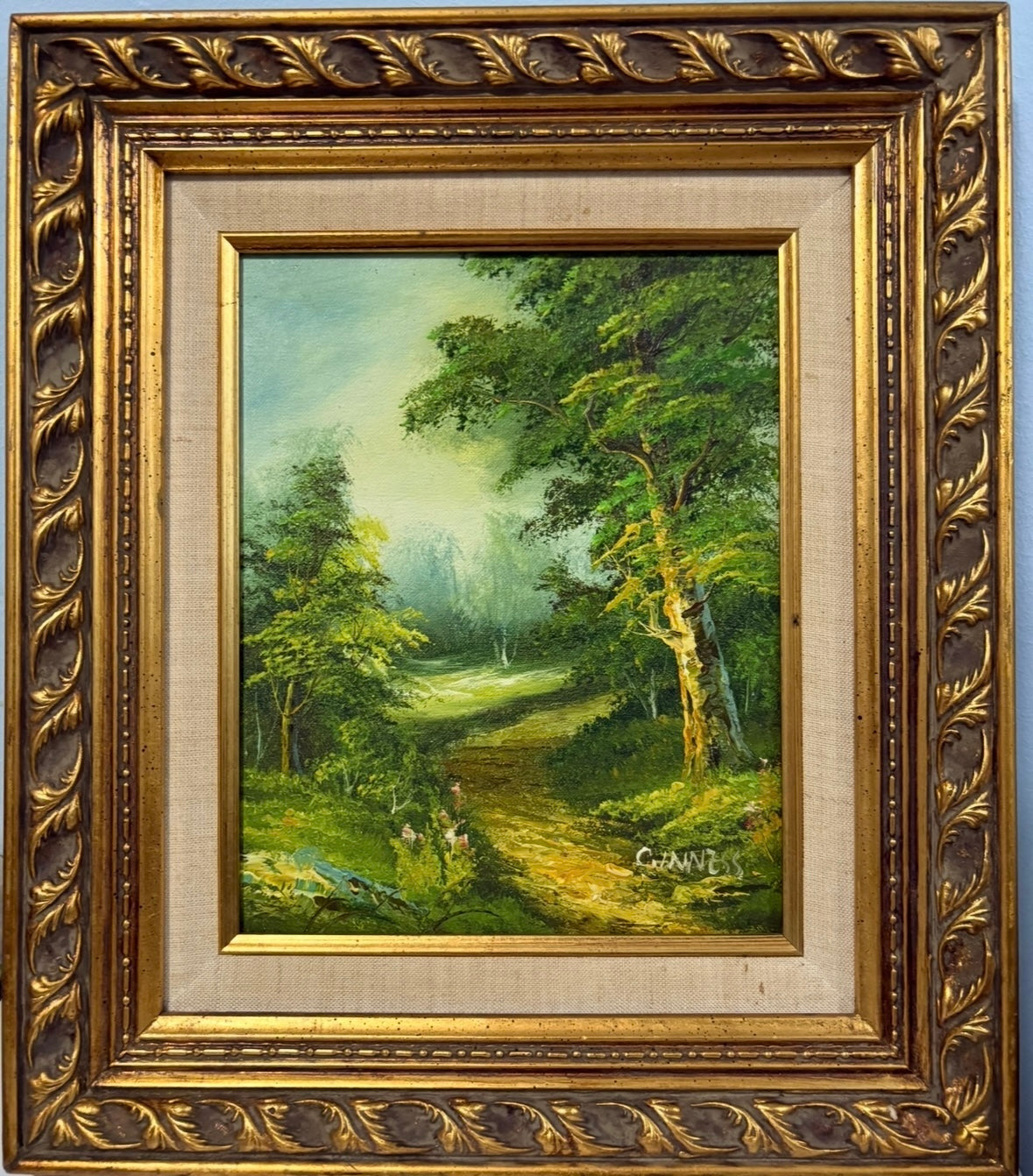 Vintage Framed Oil Landscape Painting Gilded Baroque Frame