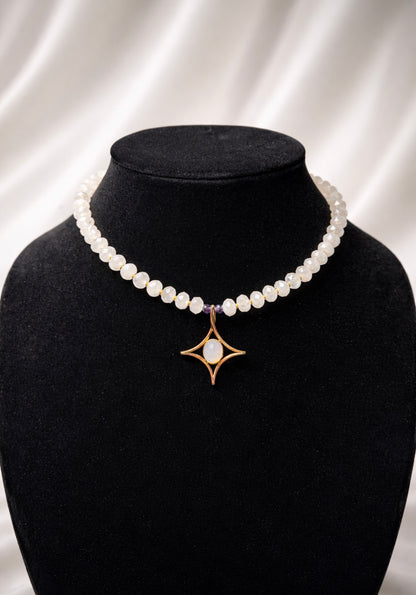 Pink Moonstar rose quartz necklace Vintage moonstone pendant