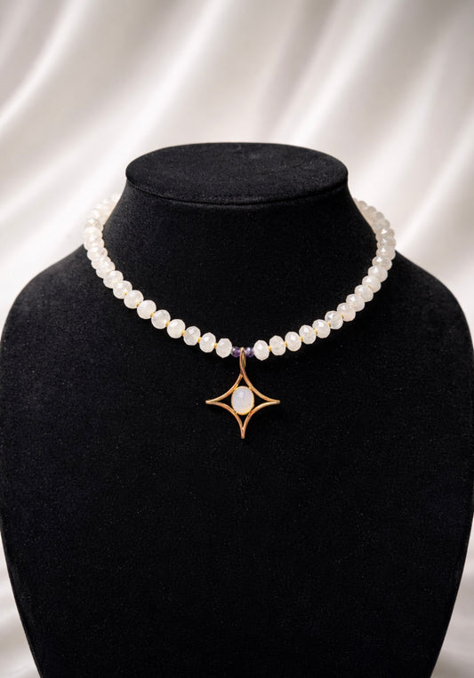 Pink Moonstar rose quartz necklace Vintage moonstone pendant