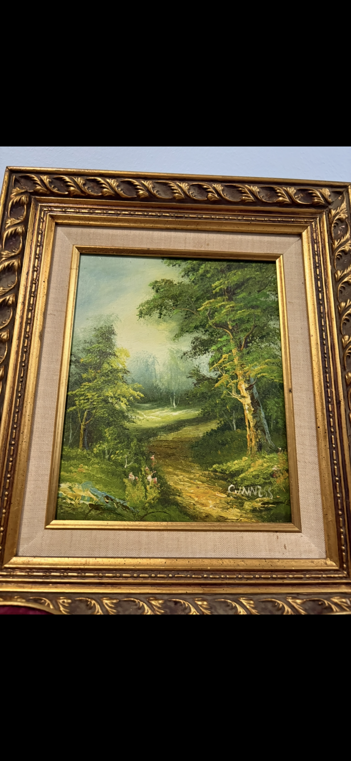 Vintage Framed Oil Landscape Painting Gilded Baroque Frame