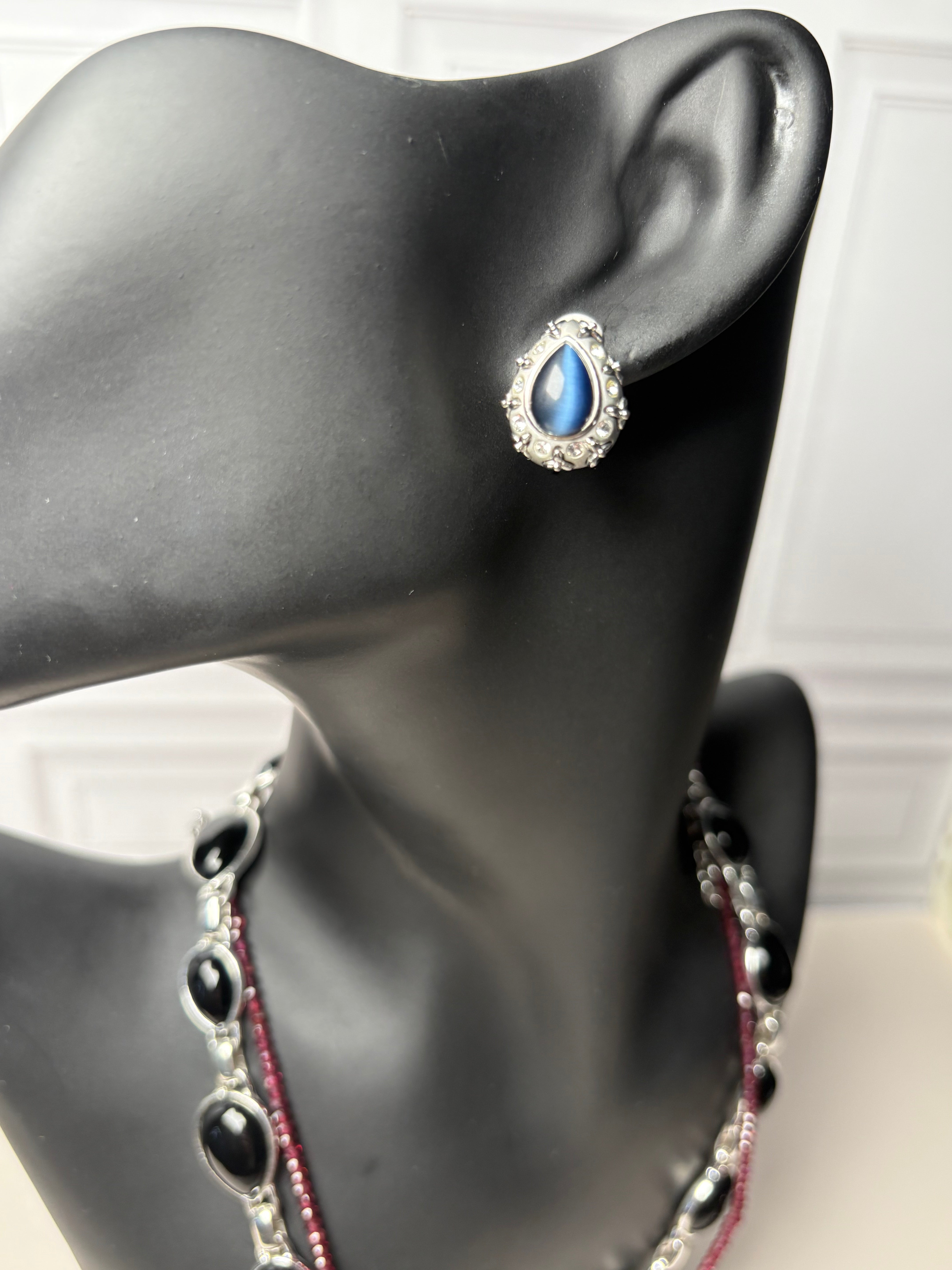 Blue Fire Vintage Earrings Midnight Glow Statement Pair