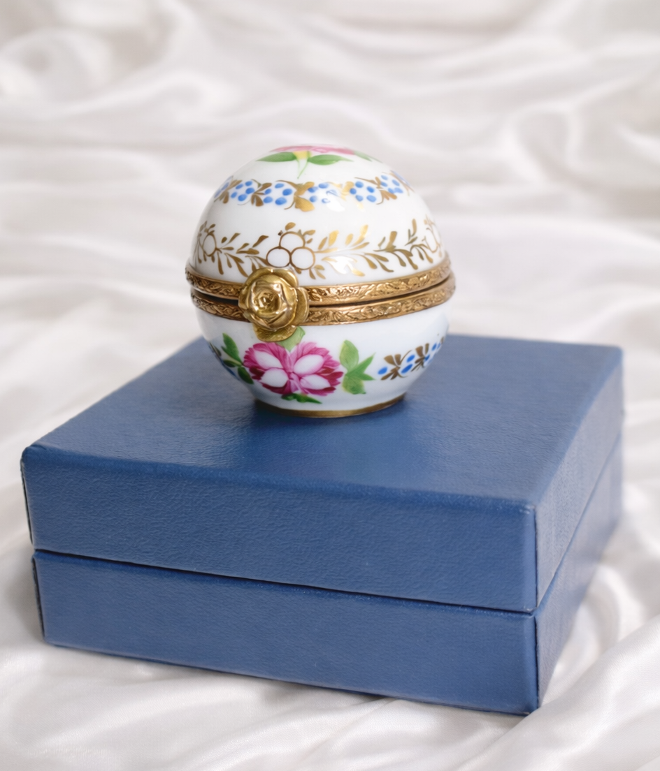 Parisian Blossom Egg Limoges France Hand-Painted Trinket Box