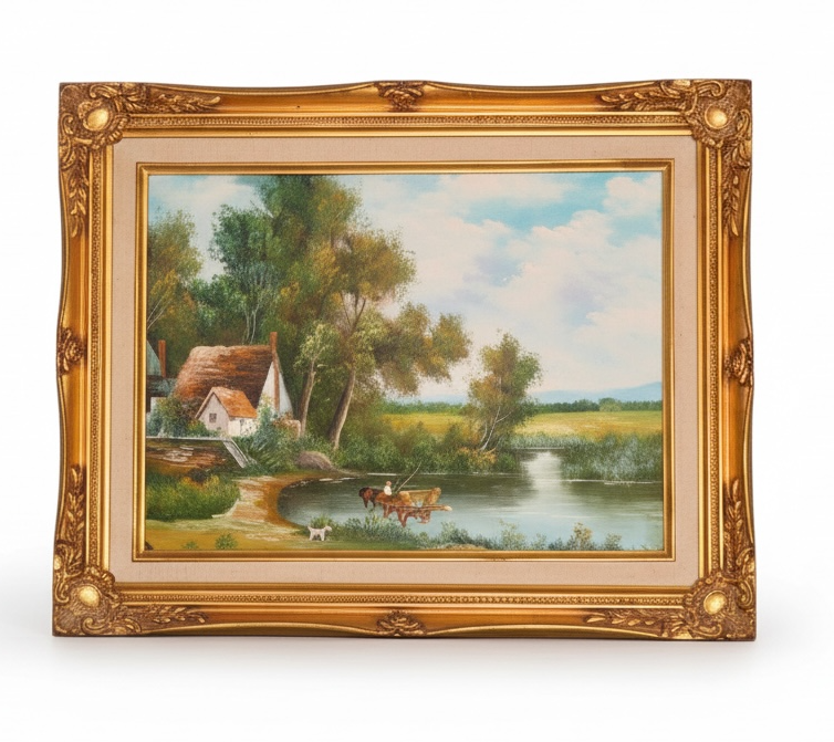 Vintage Countryside Oil Painting – Ornate Frame