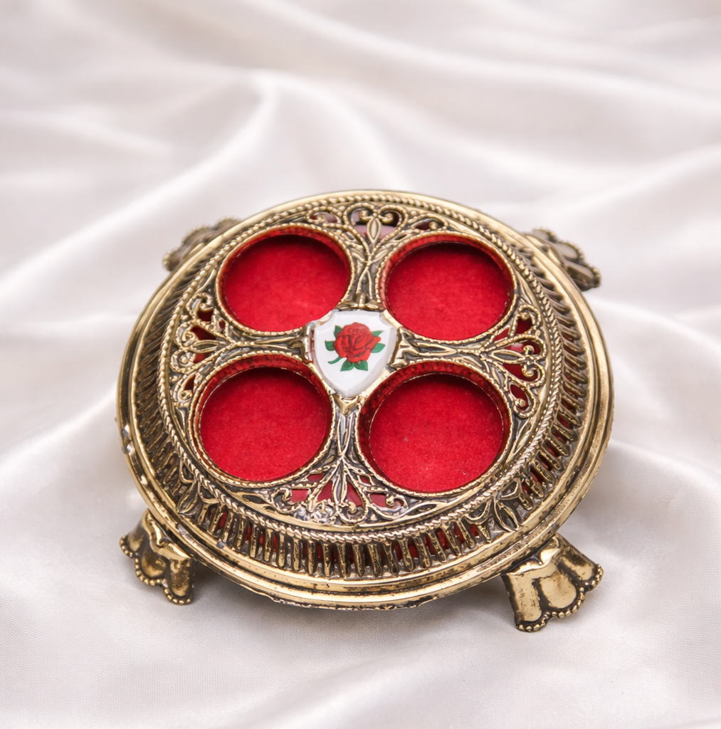 Thee Enchanted Rose vintage Hollywood lipstick holder with red velvet interior ￼