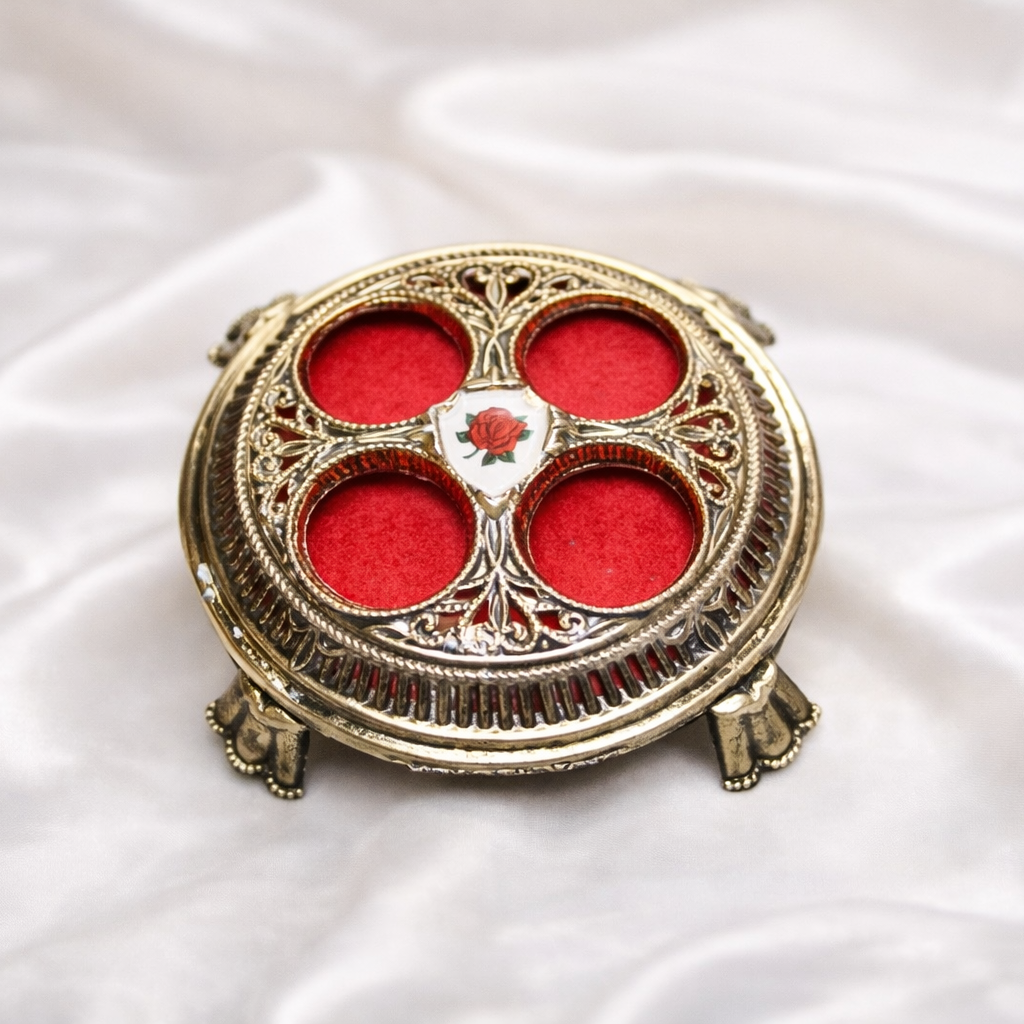 Thee Enchanted Rose vintage Hollywood lipstick holder with red velvet interior ￼