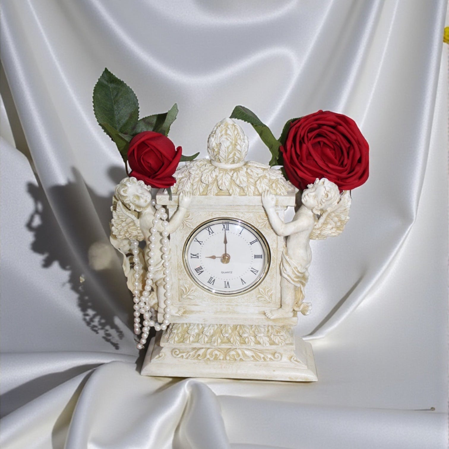 Grand Cherub Mantel Clock Victorian Angel Keepsake Timepiece