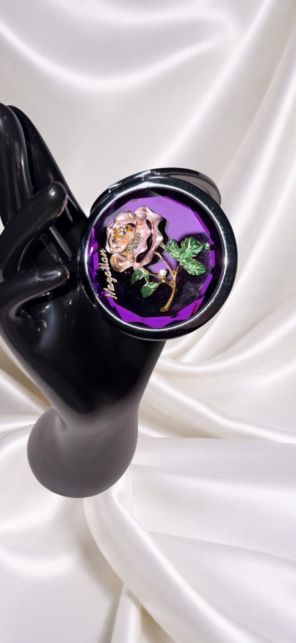 Vintage MAGATLAN Purple Faceted Enamel Rose Compact Mirror